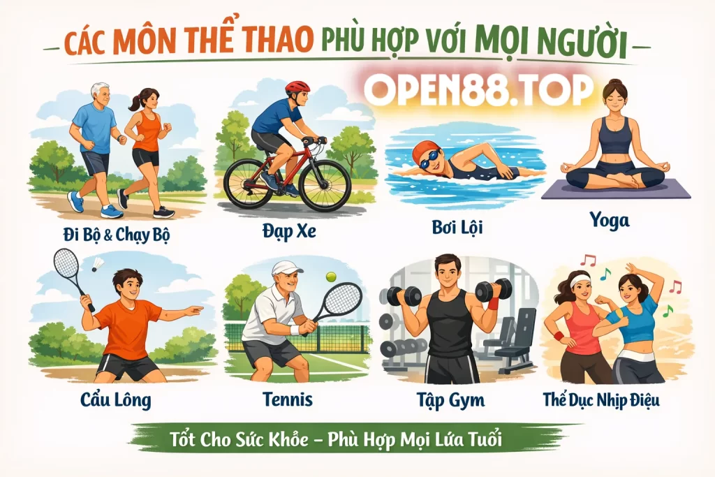 Lợi Ích Của Thể Thao OPEN88: Tăng Cường Sức Khỏe Và Cải Thiện Cuộc Sống 3 Các loại hình thể thao phù hợp với mọi người